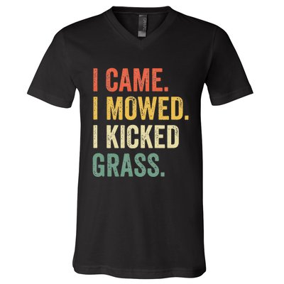 I Came I Mowed I Kicked Grass Funny Lawn Mowing Gardener V-Neck T-Shirt