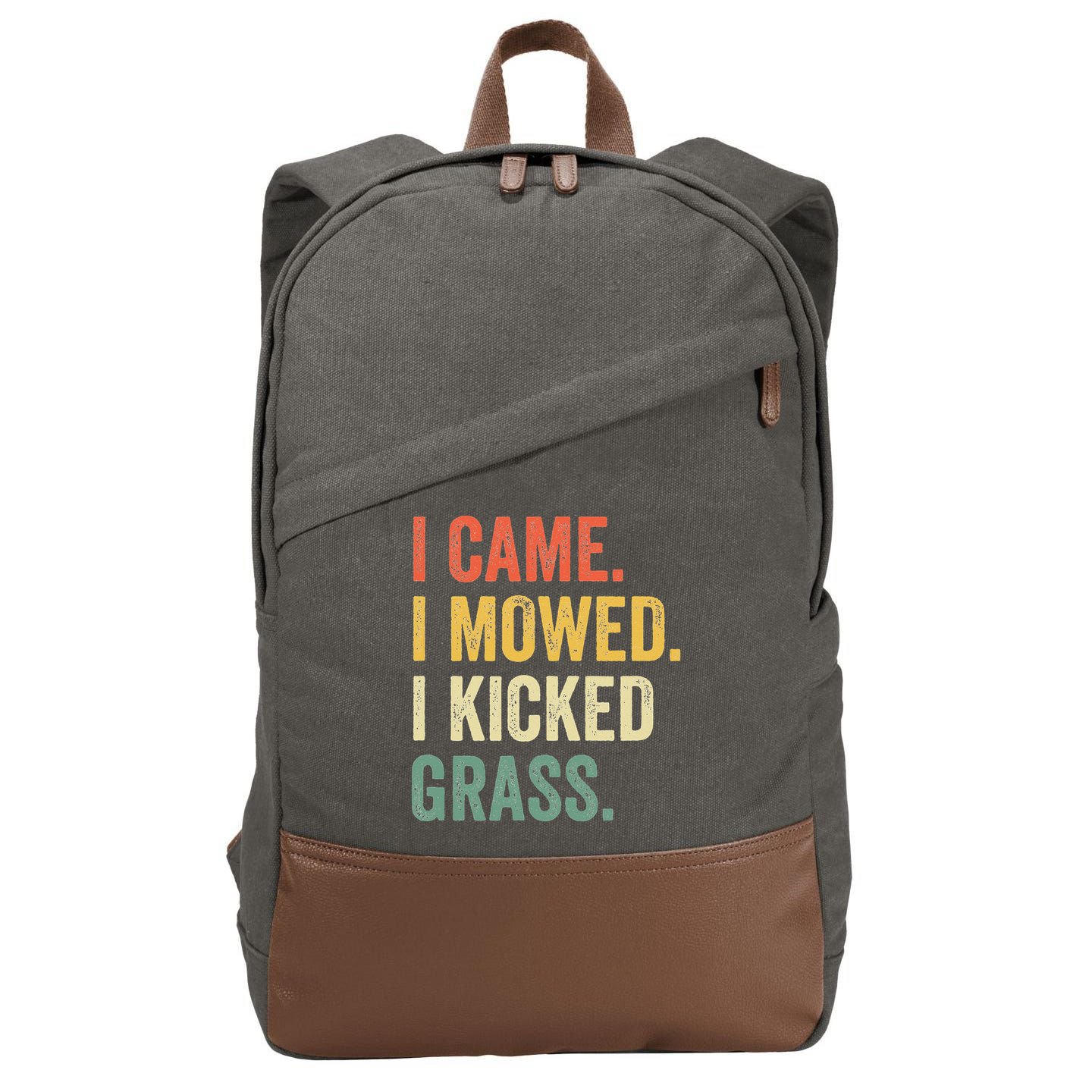 I Came I Mowed I Kicked Grass Funny Lawn Mowing Gardener Cotton Canvas Backpack