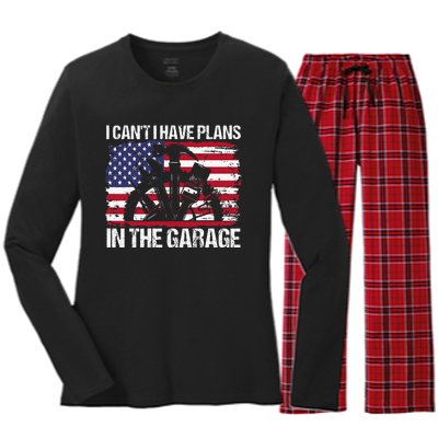 I Cant I Have Plans In The Garage Fathers Day Car Mechanics Women's Long Sleeve Flannel Pajama Set 