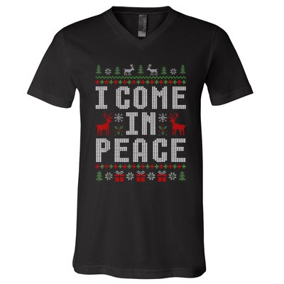 I Come In Peace IM Peace Matching Couple Christmas Pajamas V-Neck T-Shirt