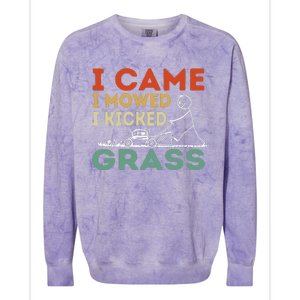 I Came I Mowed I Kicked Grass Funny Lawn Mowing Gardener Colorblast Crewneck Sweatshirt