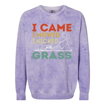 I Came I Mowed I Kicked Grass Funny Lawn Mowing Gardener Colorblast Crewneck Sweatshirt