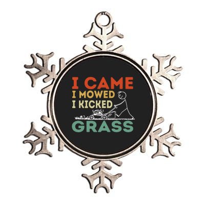 I Came I Mowed I Kicked Grass Funny Lawn Mowing Gardener Metallic Star Ornament