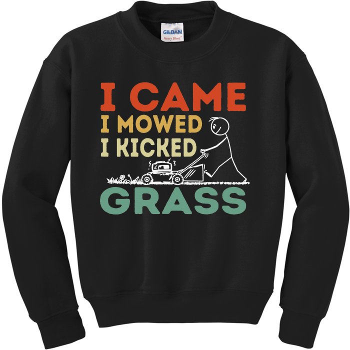 I Came I Mowed I Kicked Grass Funny Lawn Mowing Gardener Kids Sweatshirt