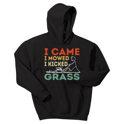 I Came I Mowed I Kicked Grass Funny Lawn Mowing Gardener Kids Hoodie