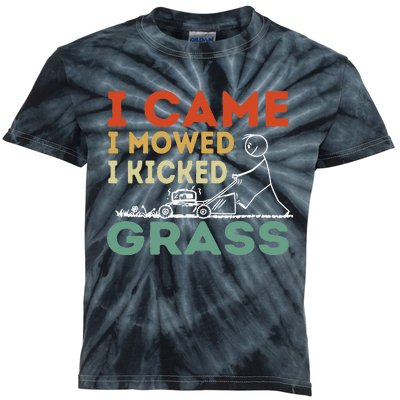 I Came I Mowed I Kicked Grass Funny Lawn Mowing Gardener Kids Tie-Dye T-Shirt