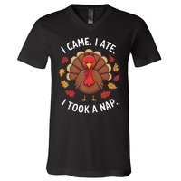 I Came I Ate I Took A Nap Turkey Day Funny Thanksgiving Food V-Neck T-Shirt