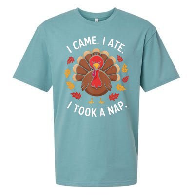 I Came I Ate I Took A Nap Turkey Day Funny Thanksgiving Food Sueded Cloud Jersey T-Shirt