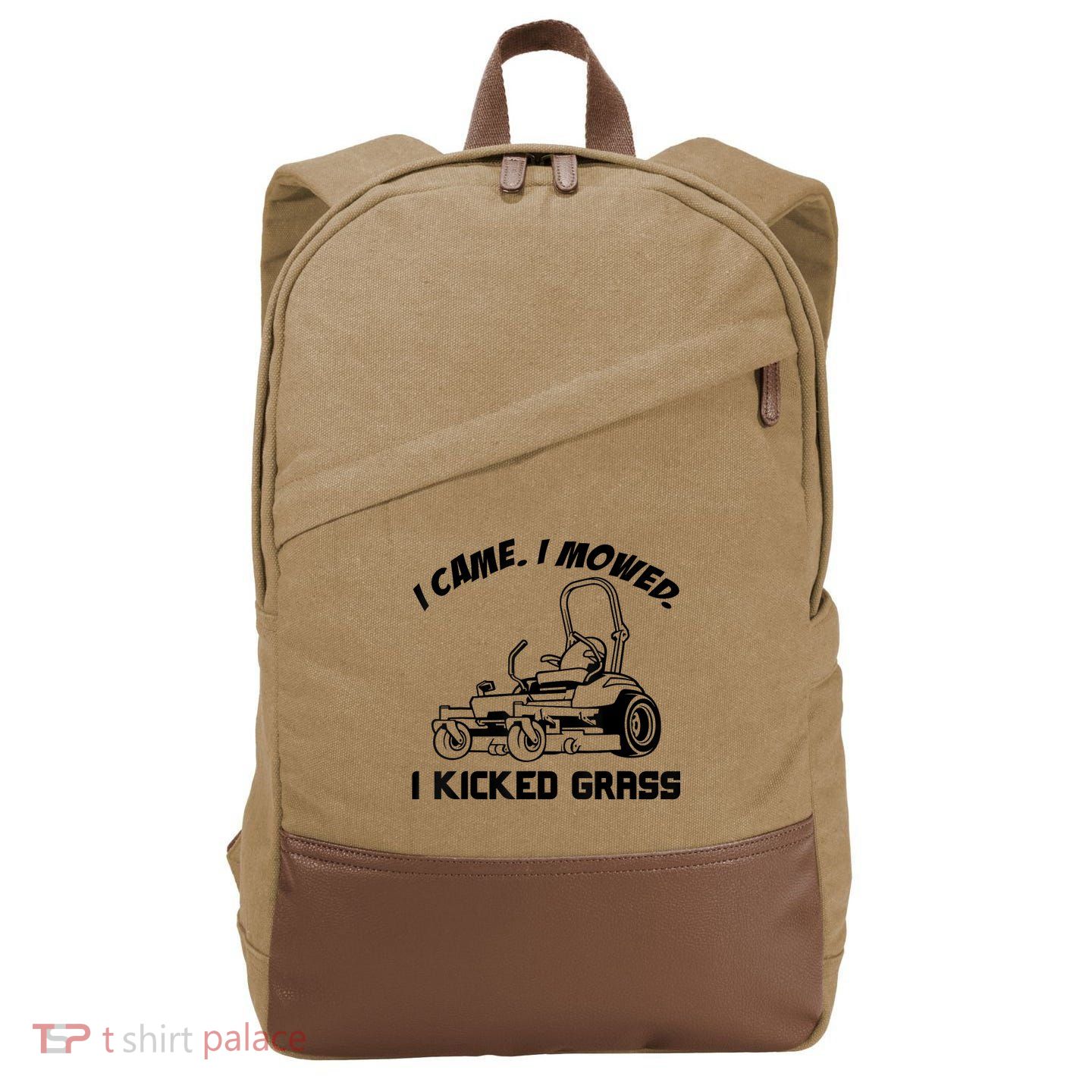 I Came I Mowed I Kicked Grass Funny Lawn Mowing Cotton Canvas Backpack