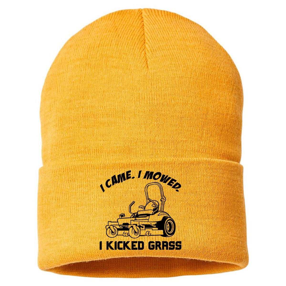 I Came I Mowed I Kicked Grass Funny Lawn Mowing Sustainable Knit Beanie