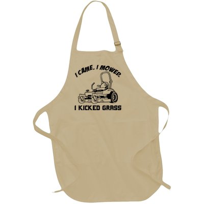 I Came I Mowed I Kicked Grass Funny Lawn Mowing Full-Length Apron With Pockets