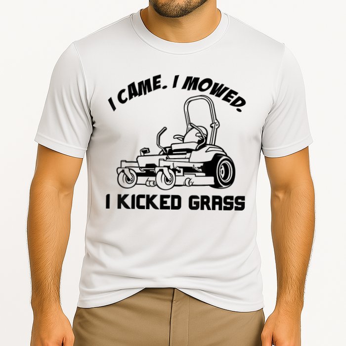 I Came I Mowed I Kicked Grass Funny Lawn Mowing Cooling Performance Crew T-Shirt