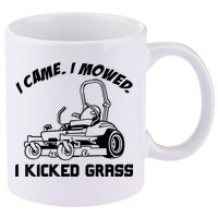 I Came I Mowed I Kicked Grass Funny Lawn Mowing 11oz C Handle Ceramic Mug