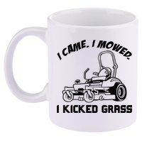 I Came I Mowed I Kicked Grass Funny Lawn Mowing 11oz C Handle Ceramic Mug
