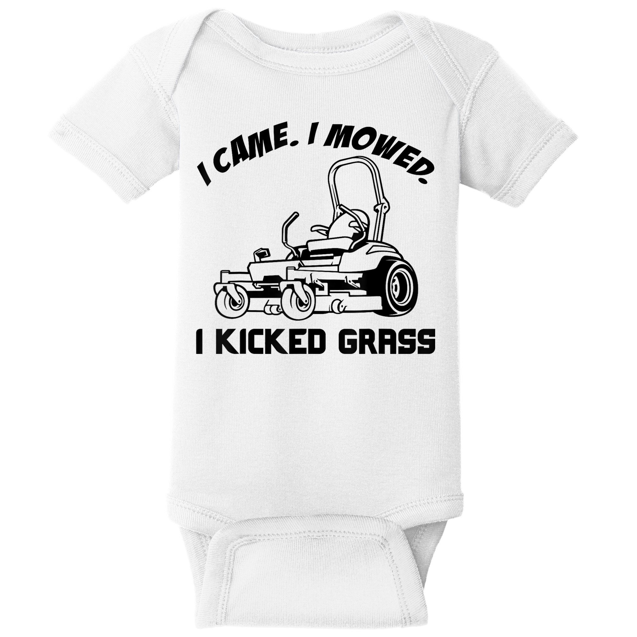 I Came I Mowed I Kicked Grass Funny Lawn Mowing Baby Bodysuit