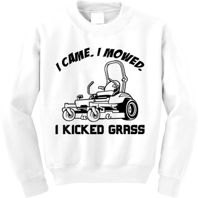 I Came I Mowed I Kicked Grass Funny Lawn Mowing Kids Sweatshirt
