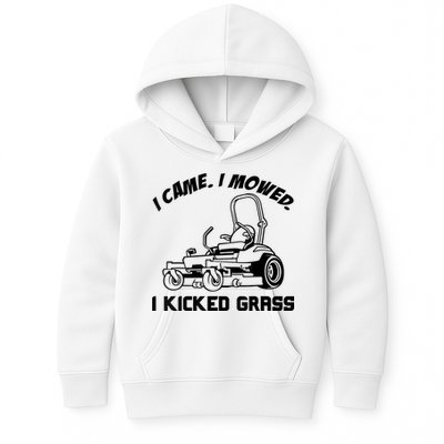 I Came I Mowed I Kicked Grass Funny Lawn Mowing Kids Hoodie