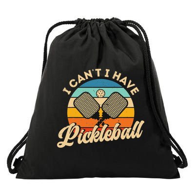 I Can't I Have Pickleball Funny Distressed Retro Vintage Drawstring Bag
