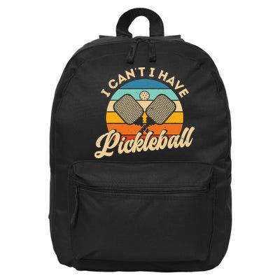 I Can't I Have Pickleball Funny Distressed Retro Vintage 16 in Basic Backpack