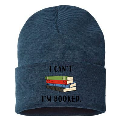 I Can't I'm Booked Book Lover Reading Club Librarian Funny Gift Sustainable Knit Beanie