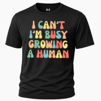 I Can't I'm Busy Growing A Human Funny Pregnant Cooling Performance Crew T-Shirt