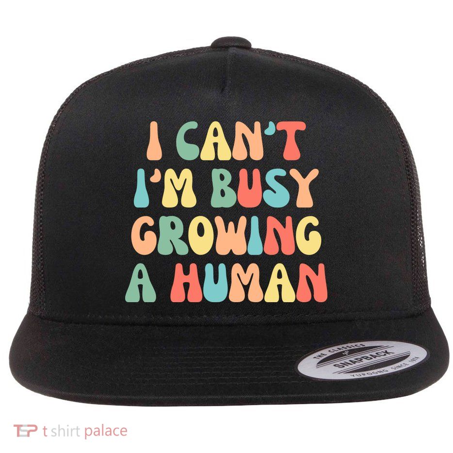 I Can't I'm Busy Growing A Human Funny Pregnant Flatbill Hat