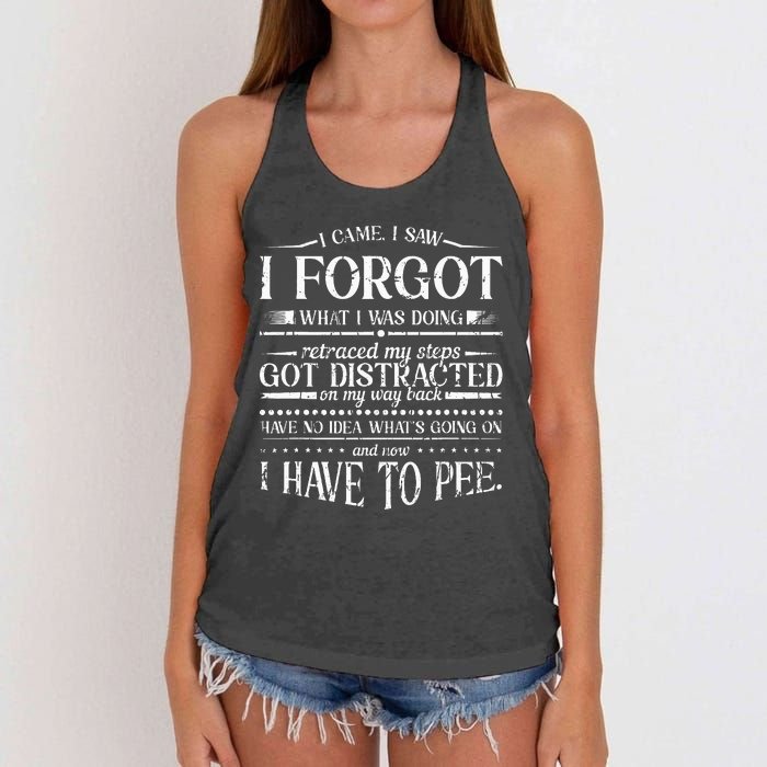 I Came I Saw I Forgot What I Was Doing Retraced Women's Knotted Racerback Tank