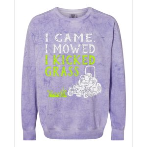 I Came I Mowed I Kicked Grass Funny Lawnmower Landscaping Colorblast Crewneck Sweatshirt