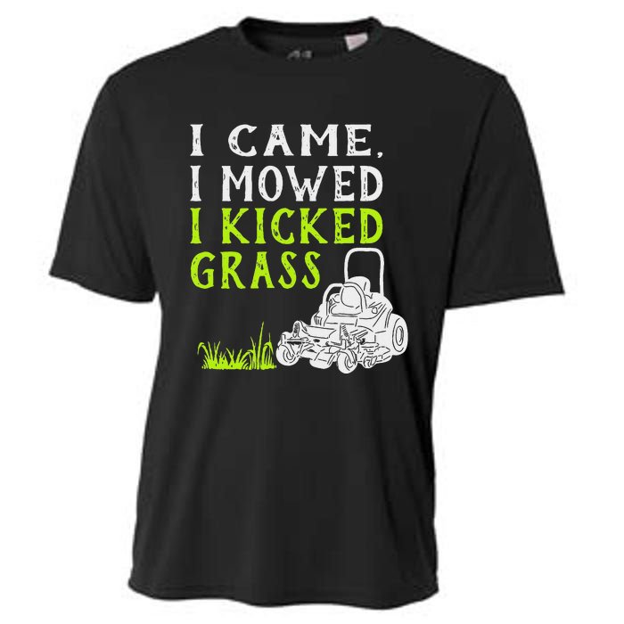 I Came I Mowed I Kicked Grass Funny Lawnmower Landscaping Cooling Performance Crew T-Shirt