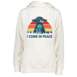 I Come In Peace Green Alien Ufo Womens Funnel Neck Pullover Hood