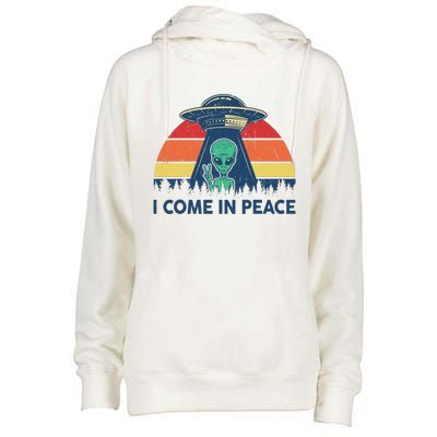 I Come In Peace Green Alien Ufo Womens Funnel Neck Pullover Hood