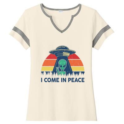 I Come In Peace Green Alien Ufo Ladies Halftime Notch Neck Tee