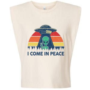 I Come In Peace Green Alien Ufo Garment-Dyed Women's Muscle Tee