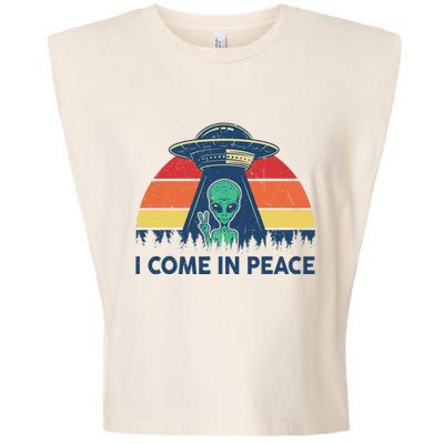 I Come In Peace Green Alien Ufo Garment-Dyed Women's Muscle Tee