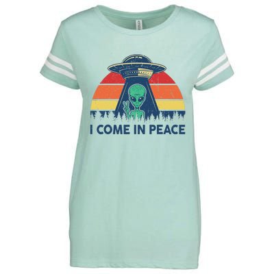 I Come In Peace Green Alien Ufo Enza Ladies Jersey Football T-Shirt