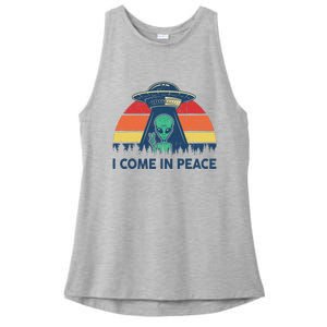 I Come In Peace Green Alien Ufo Ladies PosiCharge Tri-Blend Wicking Tank