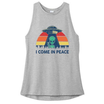 I Come In Peace Green Alien Ufo Ladies PosiCharge Tri-Blend Wicking Tank