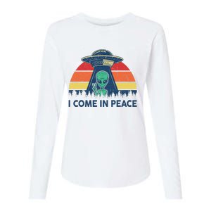 I Come In Peace Green Alien Ufo Womens Cotton Relaxed Long Sleeve T-Shirt