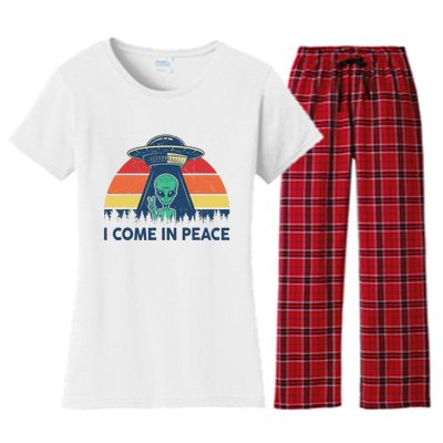 I Come In Peace Green Alien Ufo Women's Flannel Pajama Set