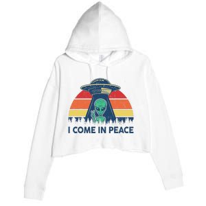 I Come In Peace Green Alien Ufo Crop Fleece Hoodie