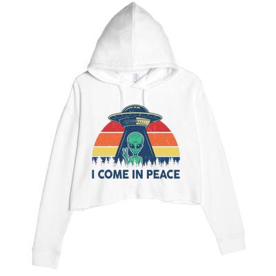 I Come In Peace Green Alien Ufo Crop Fleece Hoodie