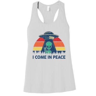 I Come In Peace Green Alien Ufo Women's Racerback Tank