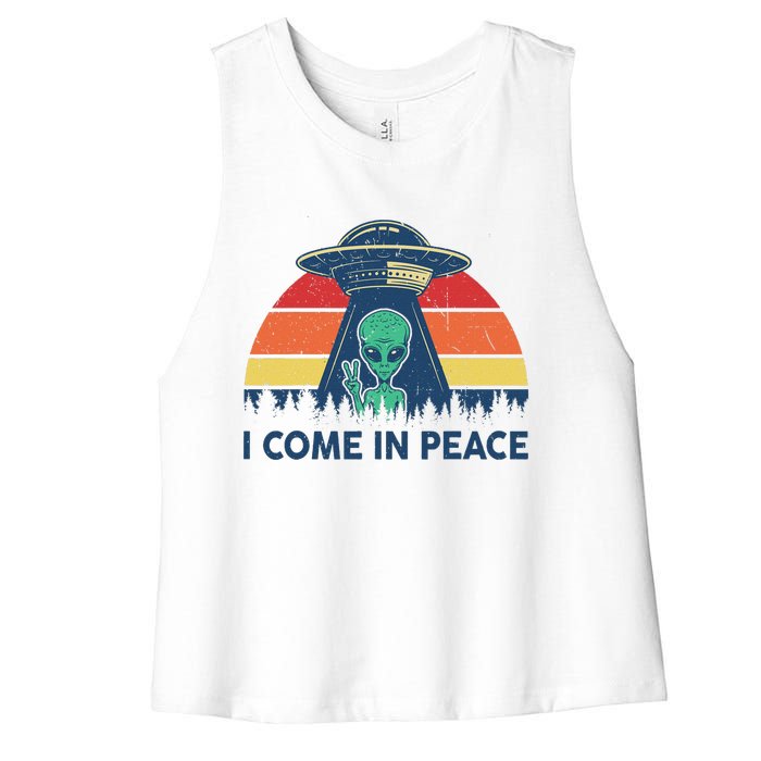 I Come In Peace Green Alien Ufo Women's Racerback Cropped Tank