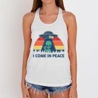 I Come In Peace Green Alien Ufo Women's Knotted Racerback Tank