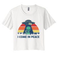 I Come In Peace Green Alien Ufo Women's Crop Top Tee