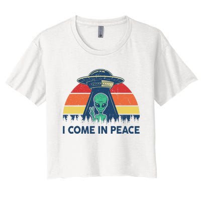 I Come In Peace Green Alien Ufo Women's Crop Top Tee