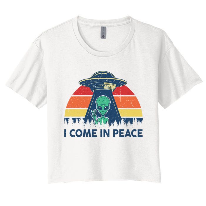 I Come In Peace Green Alien Ufo Women's Crop Top Tee