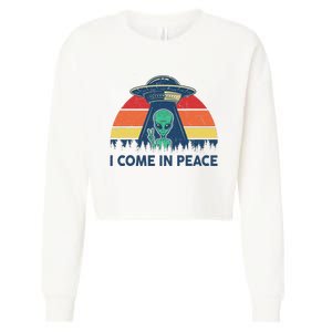 I Come In Peace Green Alien Ufo Cropped Pullover Crew