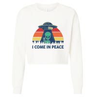 I Come In Peace Green Alien Ufo Cropped Pullover Crew