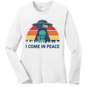 I Come In Peace Green Alien Ufo Ladies Long Sleeve Shirt